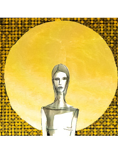 Obraz z kolekcji Kobiecość – We wnętrzu ciszy – tusz i złoto na płótnie – Marzena Królikowska-Kukuła