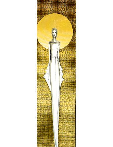 Obraz z kolekcji Kobiecość – We wnętrzu ciszy – tusz i złoto na płótnie – Marzena Królikowska-Kukuła5