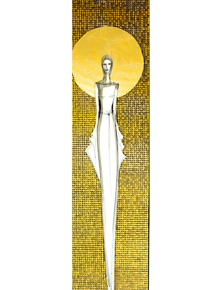 Obraz z kolekcji Kobiecość – We wnętrzu ciszy – tusz i złoto na płótnie – Marzena Królikowska-Kukuła5