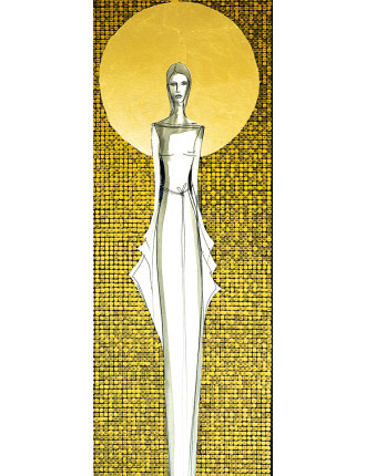 Obraz z kolekcji Kobiecość – We wnętrzu ciszy – tusz i złoto na płótnie – Marzena Królikowska-Kukuła7