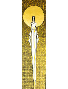 We wnętrzu ciszy 3-  Obraz z kolekcji Kobiecość – tusz i złoto na płótnie.1