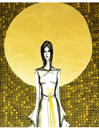 We wnętrzu ciszy 3-  Obraz z kolekcji Kobiecość – tusz i złoto na płótnie.