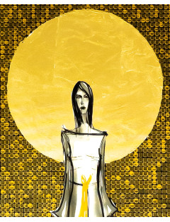 We wnętrzu ciszy 4-  Obraz z kolekcji Kobiecość – tusz i złoto na płótnie.3