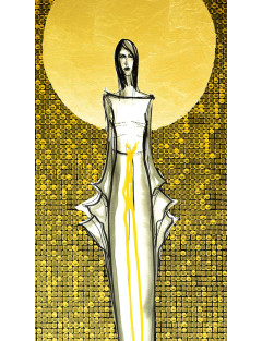 We wnętrzu ciszy 4-  Obraz z kolekcji Kobiecość – tusz i złoto na płótnie.6