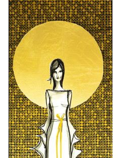 We wnętrzu ciszy 5-  Obraz z kolekcji Kobiecość – tusz i złoto na płótnie.3