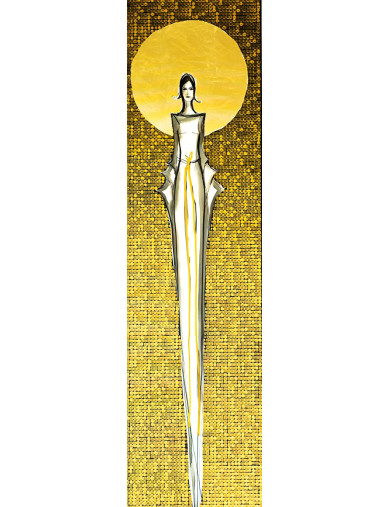 We wnętrzu ciszy 6-  Obraz z kolekcji Kobiecość – tusz i złoto na płótnie.