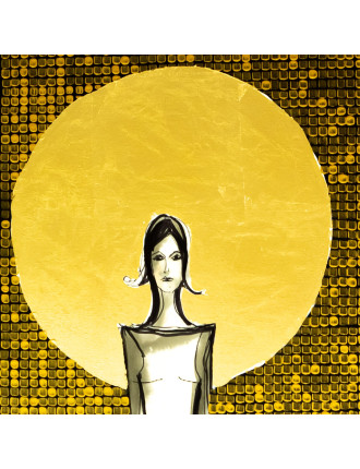 We wnętrzu ciszy 6-  Obraz z kolekcji Kobiecość – tusz i złoto na płótnie.1