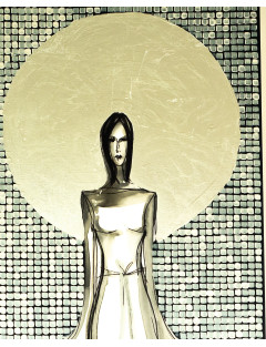 We wnętrzu ciszy 7-  Obraz z kolekcji Kobiecość – tusz i srebro na płótnie.7