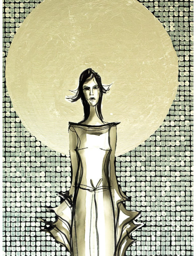 We wnętrzu ciszy 8-  Obraz z kolekcji Kobiecość – tusz i srebro na płótnie.3