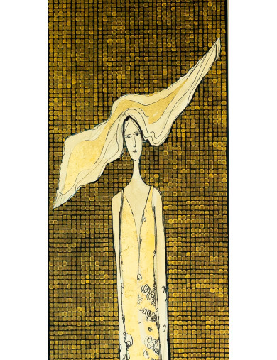 Obraz z kolekcji Bliskość –Bliskość 2 – tusz i złoto na płótnie.