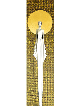 Obraz z kolekcji Kobiecość – We wnętrzu ciszy – tusz i złoto na płótnie.4