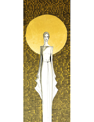 We wnętrzu ciszy 2 –Obraz z kolekcji Kobiecość-  tusz i złoto na płótnie.