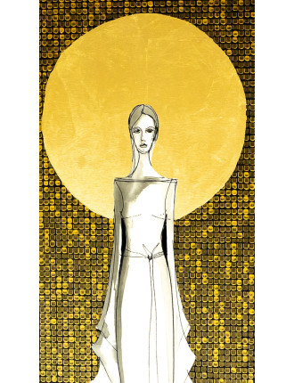 Obraz z kolekcji Kobiecość – We wnętrzu ciszy – tusz i złoto na płótnie.6