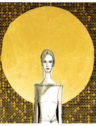 We wnętrzu ciszy 2 –Obraz z kolekcji Kobiecość-  tusz i złoto na płótnie.