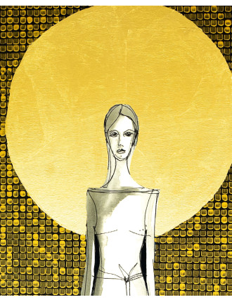 Obraz z kolekcji Kobiecość – We wnętrzu ciszy – tusz i złoto na płótnie.8