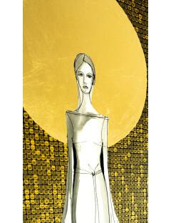 Obraz z kolekcji Kobiecość – We wnętrzu ciszy – tusz i złoto na płótnie.5