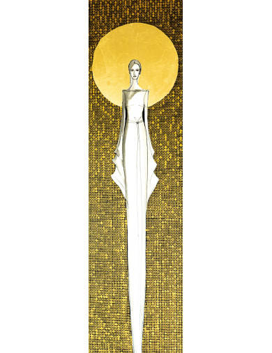 Obraz z kolekcji Kobiecość – We wnętrzu ciszy – tusz i złoto na płótnie.2