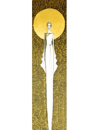 Obraz z kolekcji Kobiecość – We wnętrzu ciszy – tusz i złoto na płótnie.2